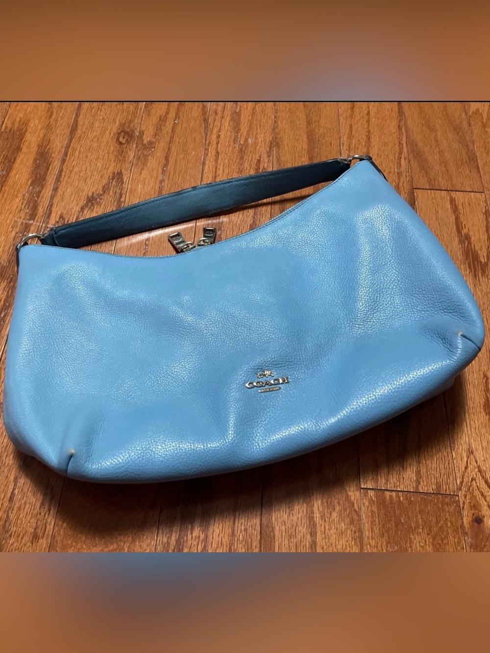 COACH Hobo Shoulder Bag In Pebble Leather Blue Summer